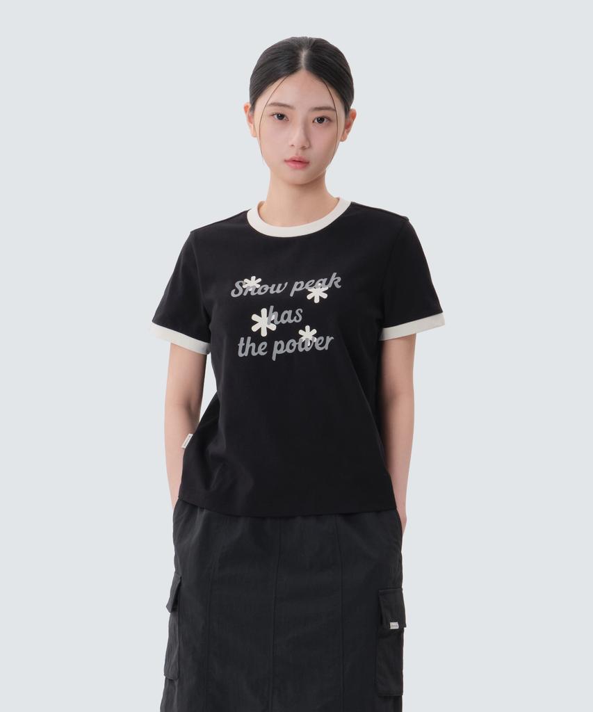 SNOWPEAK APPAREL Cotton Women'S Ringer Short Sleeve T-Shirt (S25Mwfts63) Black