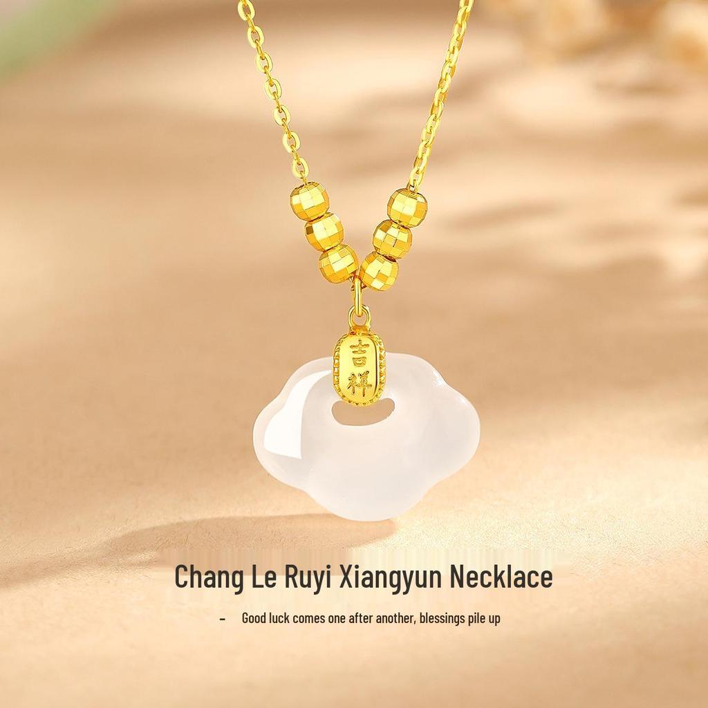 Ferris Wheel Sterling Silver Chalcedony Cloud Necklace - Women's Elegant Versatile Luxury Clavicle Chain