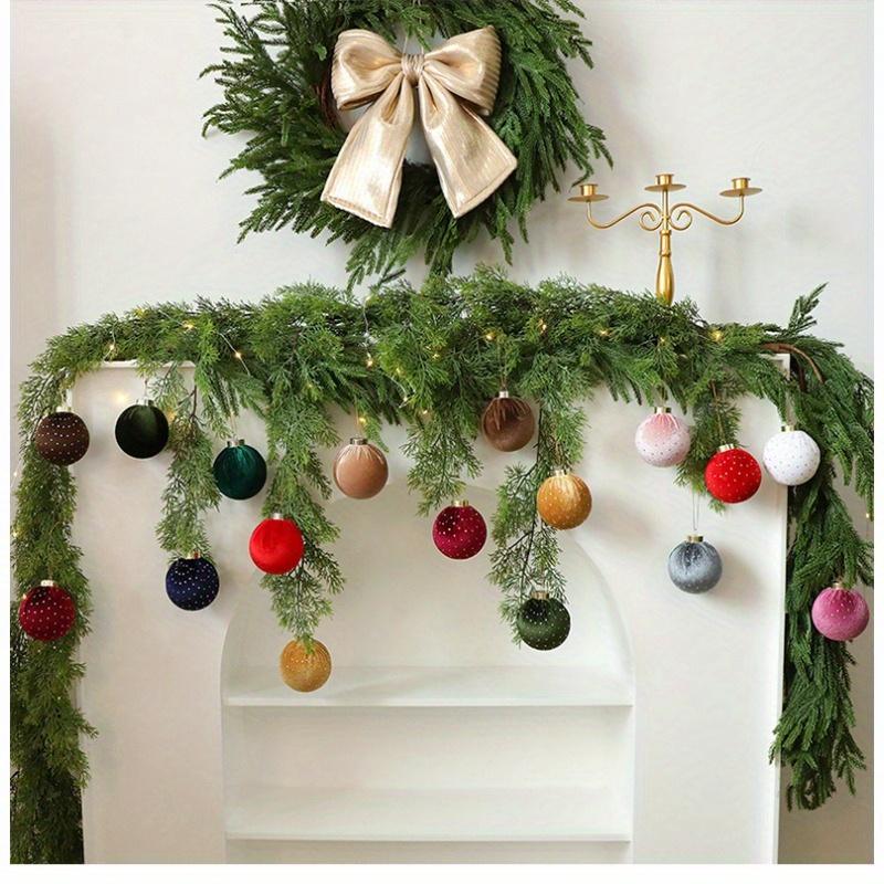 12 Stuks Kerst Gestippelde Velvet Omwikkelde Bal Kerstboom Hanger, Geschikt voor Buitenplaats Patio Tuin Huis Vakantiefeest Decoratie
