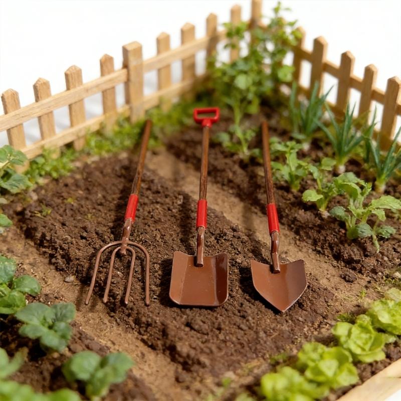 Farming Tool Kits Miniature Gardening Tool Set with Shovel Rake For 1/12 Doll House Accessories And Kids Educational Fun