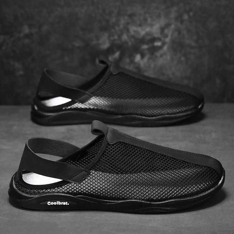 Men's Sandals Summer Hollow Men Shoes Breathable Mens Slip-On Beach Shoes Soft Sole Lazy Mesh Shoes Man Casual Sport Sandal