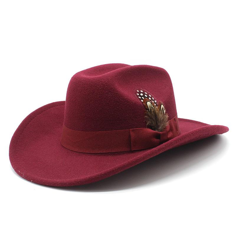 Youth Top Hat Men And Ladies Big Brim Woolen Feather Feather Hat Hat