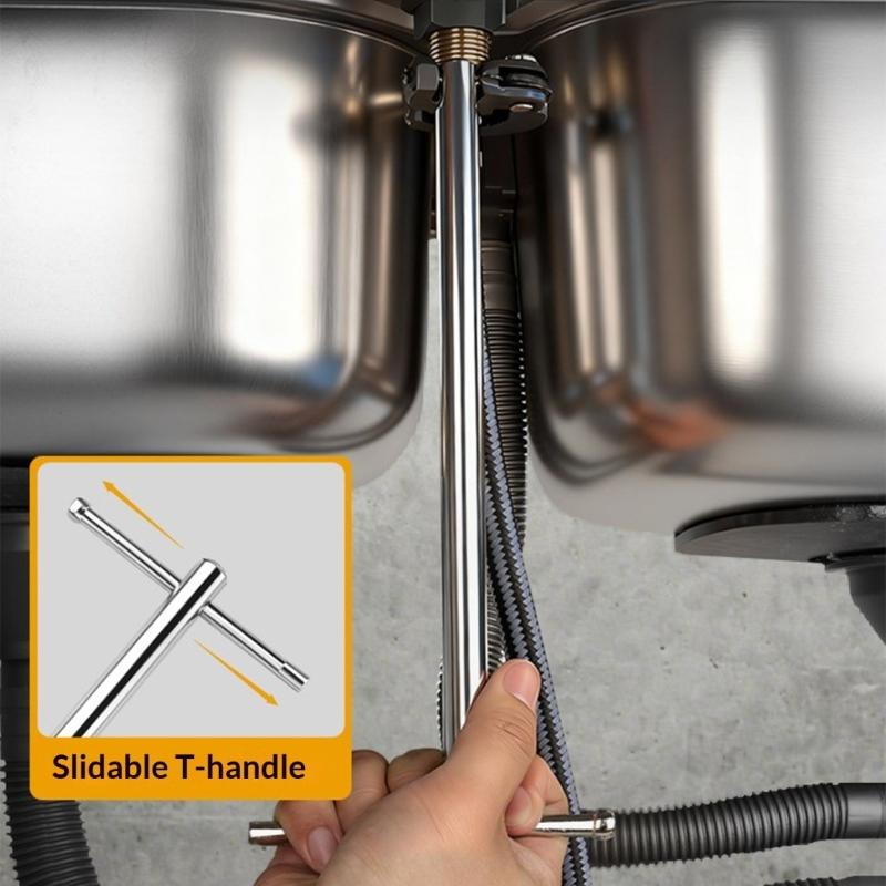 Adjustable T Shaped Wrench for Bathroom and Kitchen Use Flat Design Tight Space Ergonomic Handle Sturdy Steel Construction