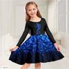 Girl Casual 3D Dragon Galaxy Print Round Neck Long Sleeve Dress Kid Princess Dress