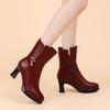 7.5cm 9.5cm Elegant Comfortable Soft Leather Boots Winter Shoes 2025 Women's Block High Heels Warm Plush Mid Calf Boots for Mom