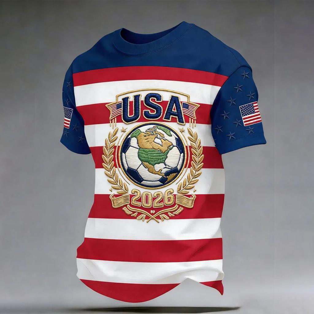 Men's Casual Crew Neck Lightweight Breathable Short Sleeve Top Soccer Print World Letter Pattern Sports Tee Shirt