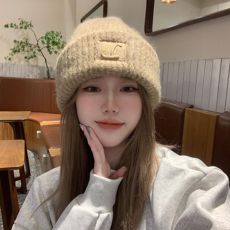 Big head circumference wool hat women's winter loose warm pile cold hat big face small knitted ear protection wool hat