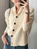 Women's Autumn/Winter Wool Cardigan - Solid Color, Thick Shawl Collar, Single-Breasted, Loose Slimming Knit Sweater