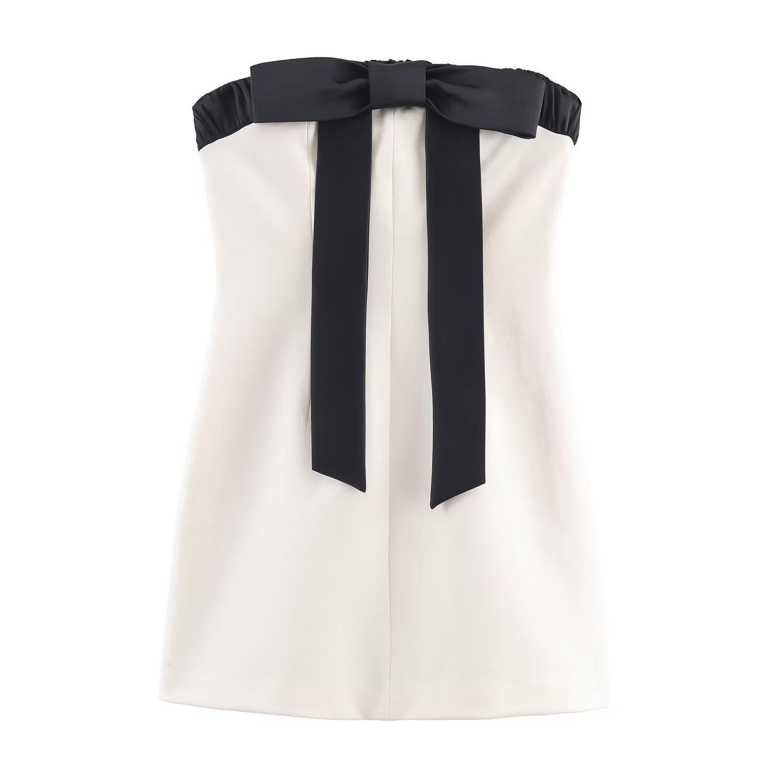 European Style Autumn Women s Bow Bandeau Dress 2025 Extra Small