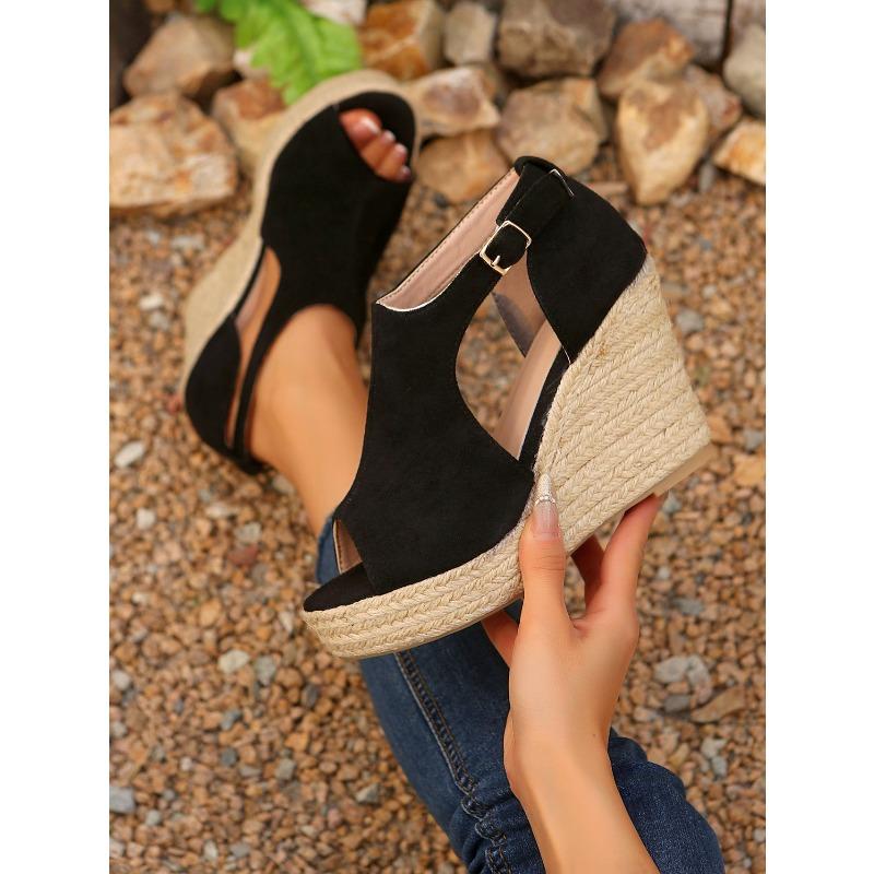 

Женские замшевые босоножки на платформе с открытым носком, шлепанцы на массивном каблуке с одинарным ремешком 36 чёрный