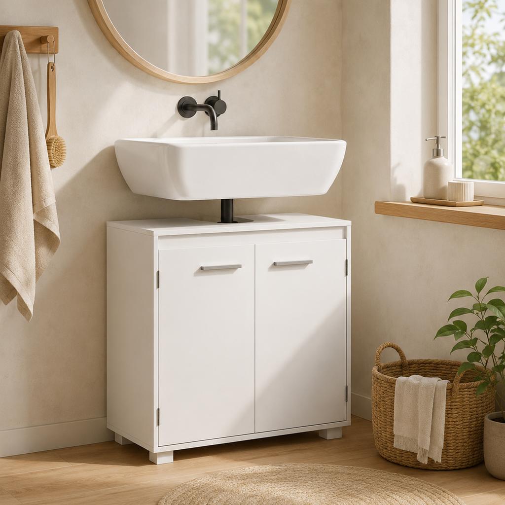 Vanity Unit, Modern Free-standing Bathroom Furniture with U-shaped Cutout, Adjustable Shelf, White