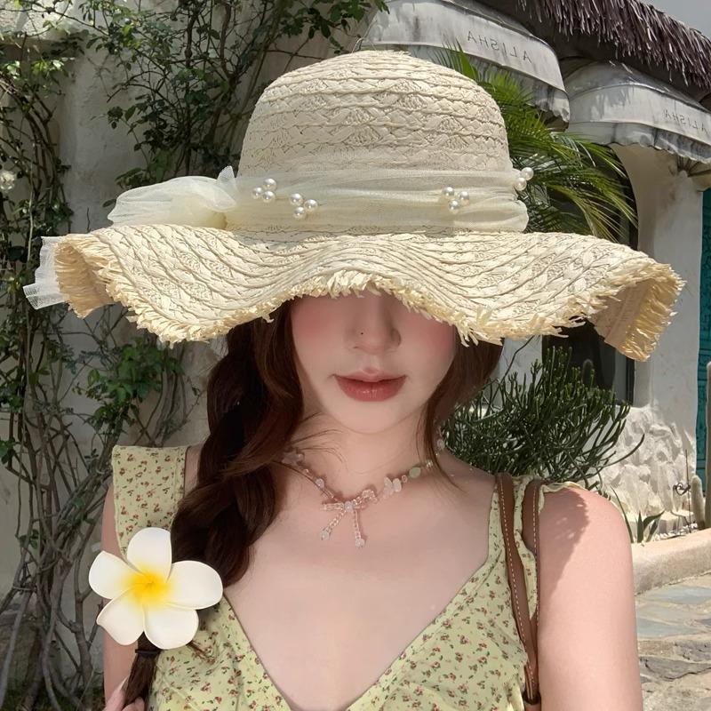 Sun Hat Summer New Seaside Sun Hat Sun Protection Folding Travel Big Brim Straw Hat Women's Beach
