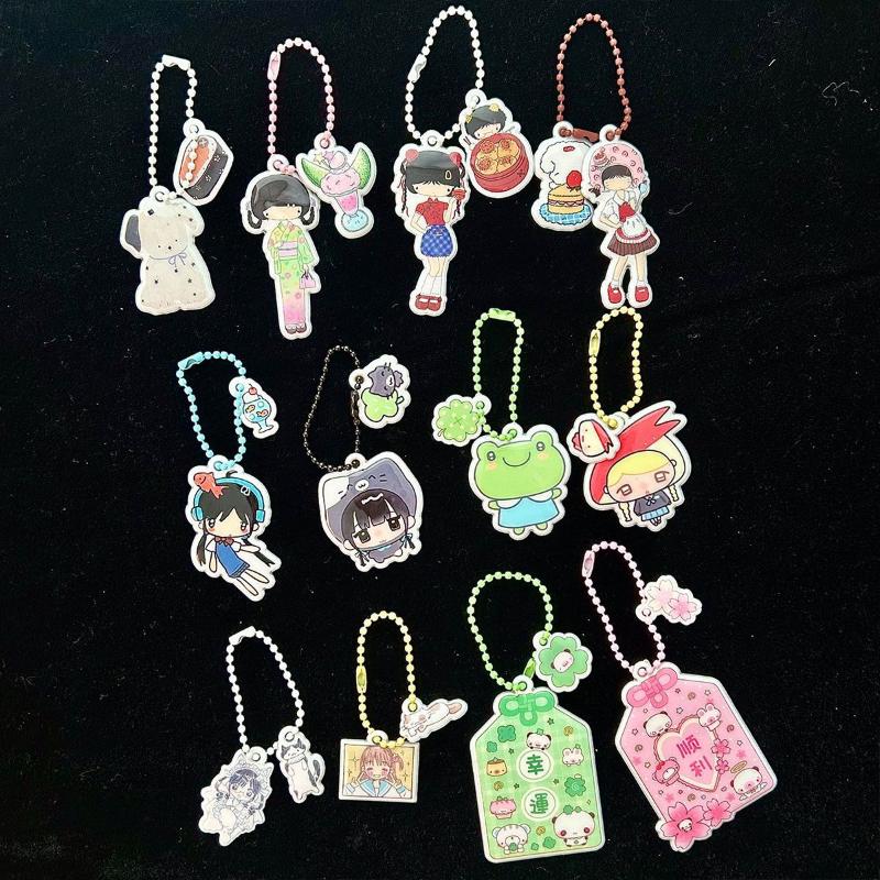 Cute Mini Puff Foam Keychain Cartoon Girl Phone Keyring Pendant Key Hanging Decoration Bag Charms For Couple Gifts