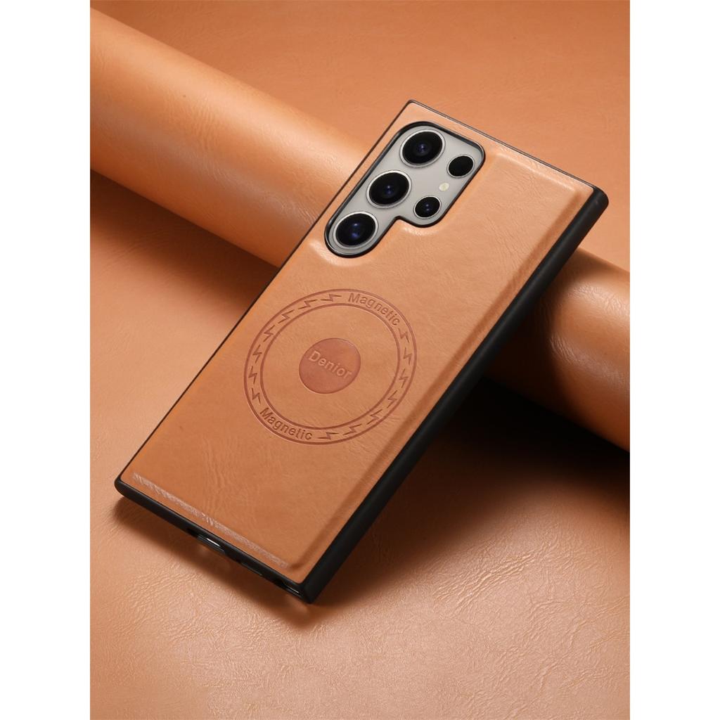 Faux Leather for MagSafe Magnetic Wireless Charging Phone Case for Samsung Galaxy S25 Ultra S24 Plus S23 FE Protection Cover
