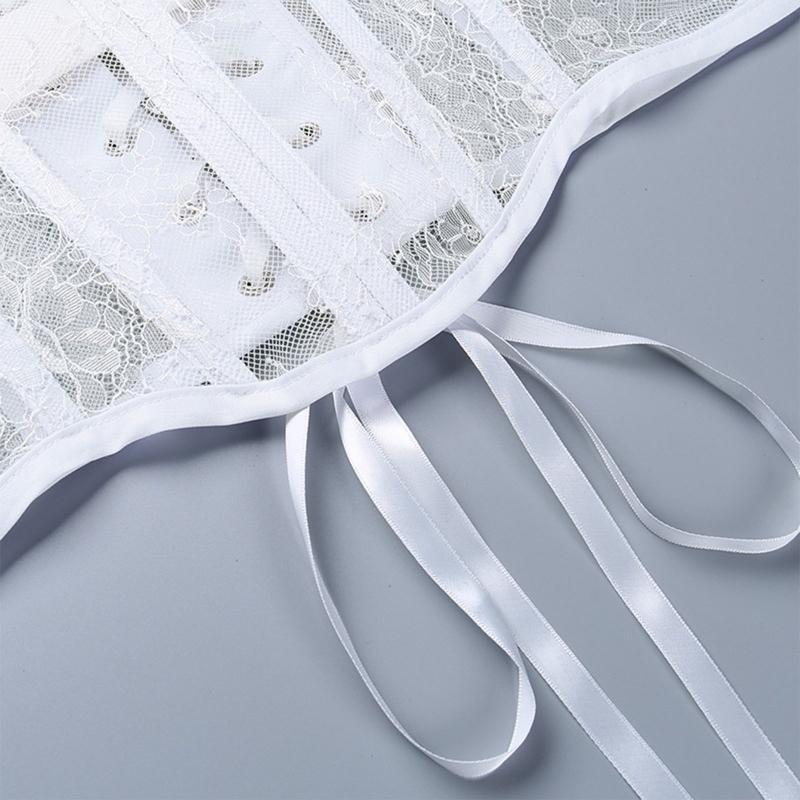 Waist Lace and Floral Trainer Women Corset Cincher Body Shaper Girdle Trimmer with Plastic Bones Extender Waist Decors
