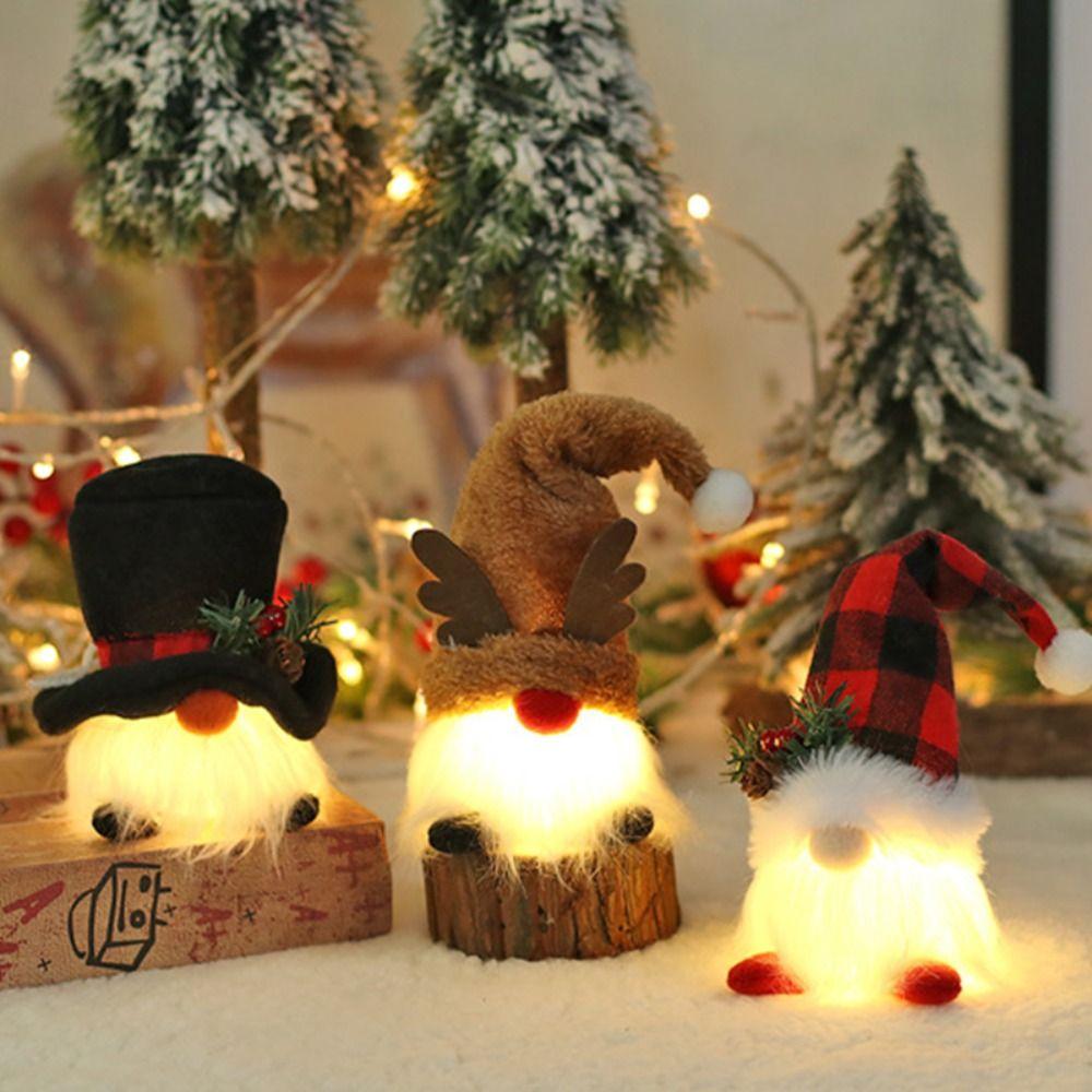 Rudolph Gnome Glowing  Doll Antlers Dwarf Faceless Gnome Doll Santa Elf Doll  Party Dolls Pendant
