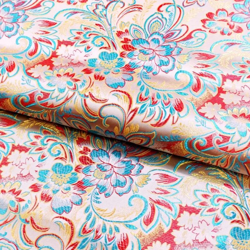 Wide 114cm Damask Jacquard Lilies Pattern Fabrics for Diy Sewing Cheongsams Ethnic Costumes Mongolian Robes Decorative Fabric
