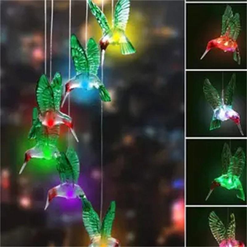 Außen-Windspiel-Lichterkette mit Remy-Körnerkugel, Kolibri- und Schmetterlingsdesigns - Perfekt für die Garten- und Terrassendekoration