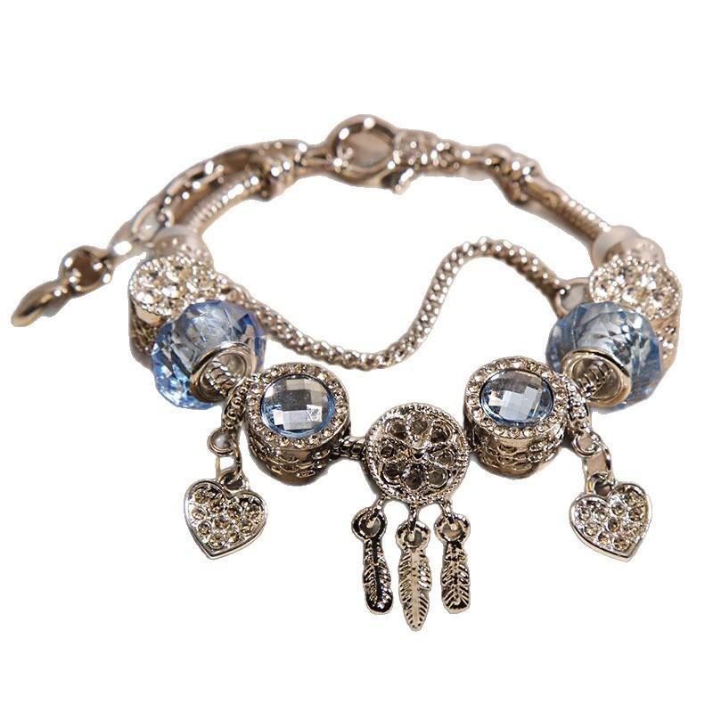 Стильный браслет из синих стеклянных бусин для женщин с дизайном ловец снов для подарка