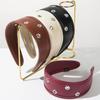 Punk Leather Headband Black and Red Hollow Ring Hair Hoop Ins Metal Rivets Headwear  Festival