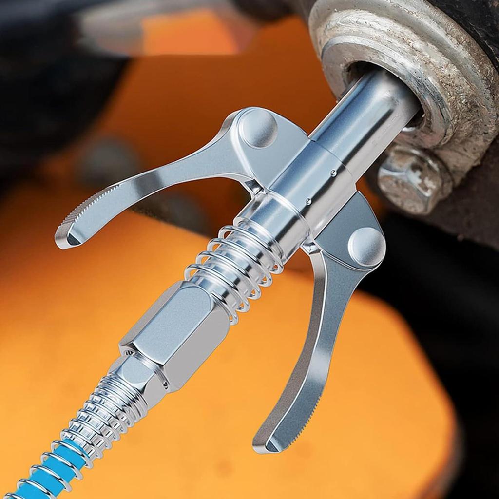 Double-Handle Stainless Steel High-Pressure Grease Gun Nozzle with Explosion-Proof Hose and Flat Oil Injection