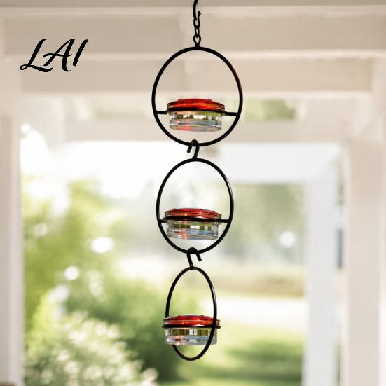 Backyard Bird Watching Supplies Metal Hanging Hummingbird Feeders for Outdoors Feeder with Red Glass Durable Iron Bath Bowl & Perch Decorative