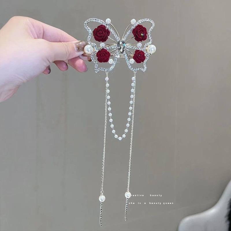 New Fashion Butterfly Tassel Hairpin Female Retro Elegant One Word Hairpin Ponytail Buckle Hair Clip Headwear Summer Accessories