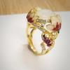 Anillo Floral Delicado de Moda Color Dorado Lavanda Fucsia Loto Esmalte Corte Oval Piedra de Fuego Anillos de Compromiso Nupciales Para Mujeres
