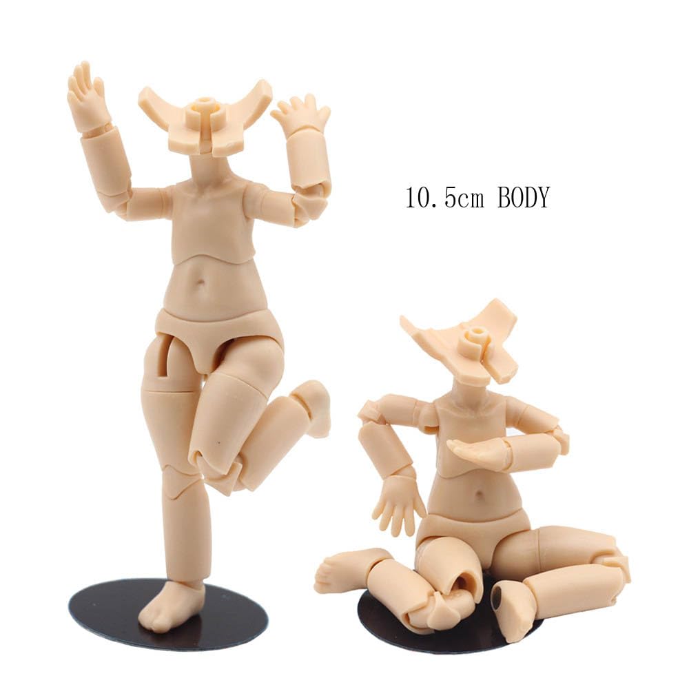 Niannyyhouse DOD Body 10.5cm Cat Hands and Feet Stretch Cord Model Movable Figure Body Compatible with GSC and 1/12 BJD Doll Heads (Coffee-A)