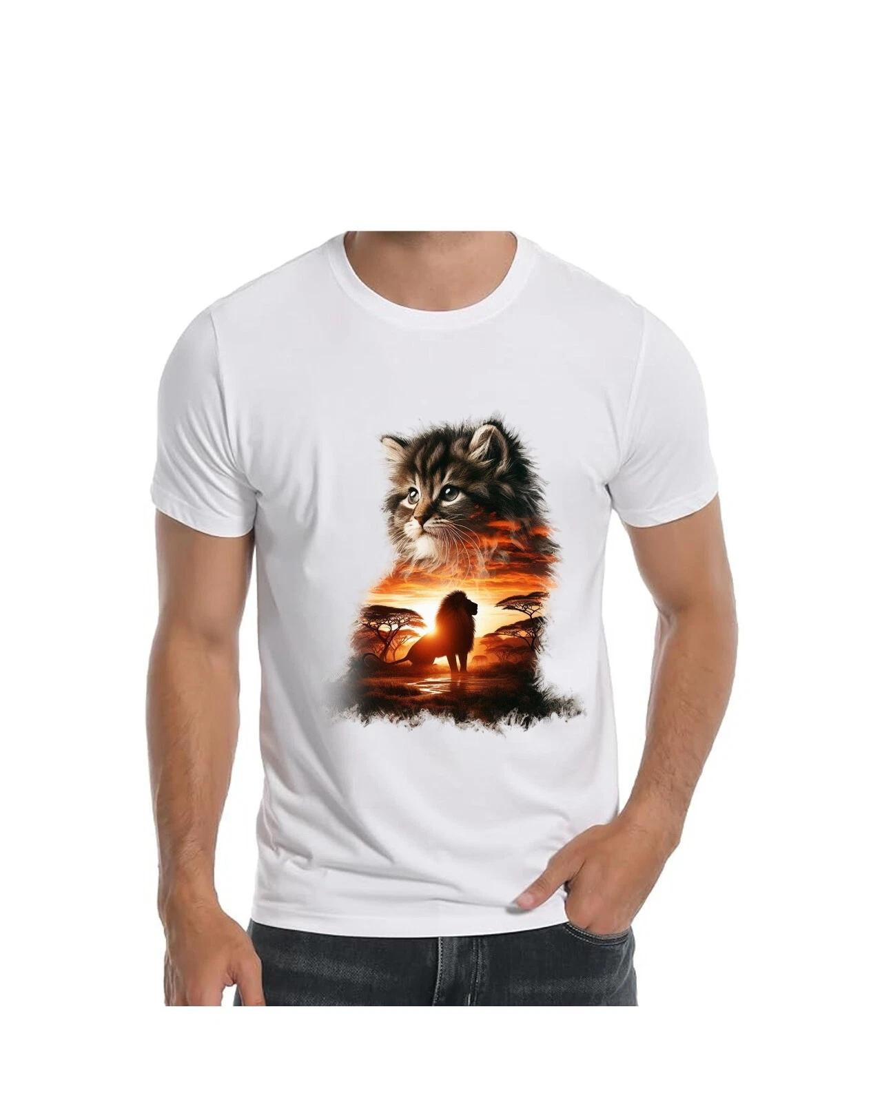 A Cat and Lion and Jungle Silhouette T-Shirt Wild Animal African TEE Apparal M