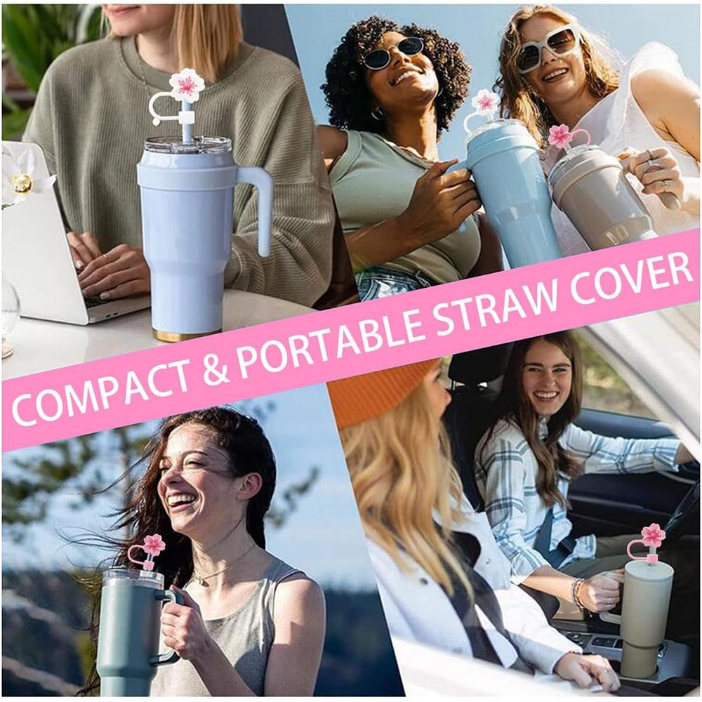 2/4pcs Straw Cover Cap for Stanley Cup Accessories,Silicone Straw Topper 10mm Reusable Straw Tips Lids Flowers Tip Covers