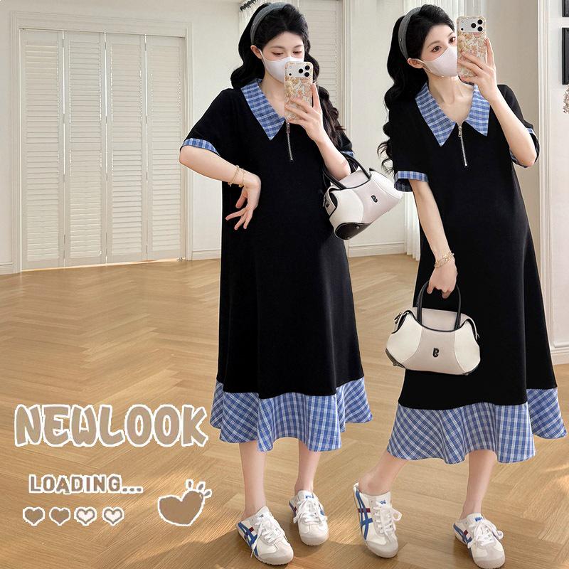 2026 Summer Slim Spliced Maternity POLO Dress, Plus Size 2XL