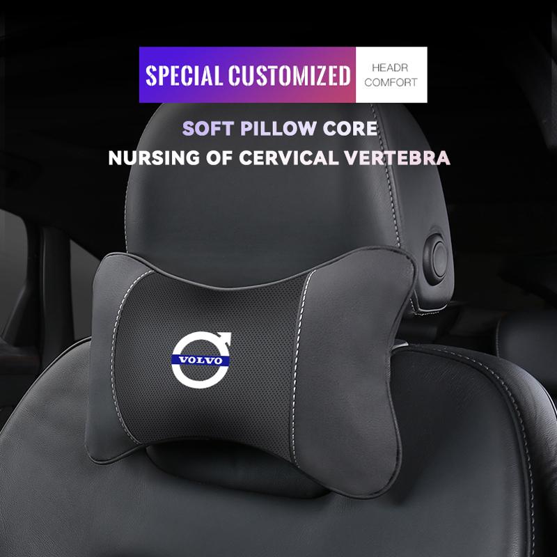 1Pcs Car Headrest Embroideryed Emblem Seat Neck Pillow For Volvo EX30 XC60 XC40 V60 V40 XC90 XC70 V50 S60 V70 S90 EX90 ES90 V90