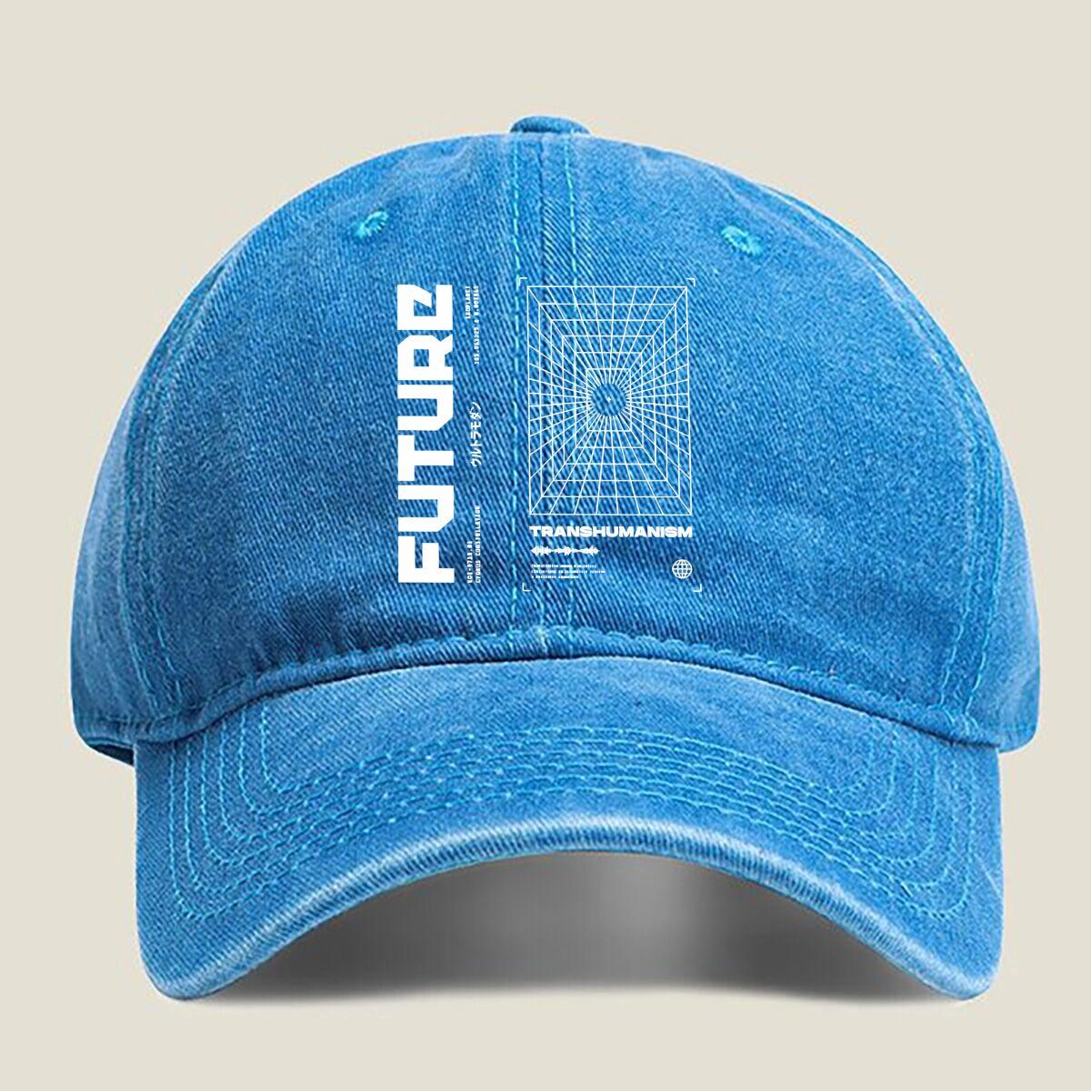 

“Future” Transhumanism Design Fashion Washed Baseball Cap Hat Outdoor Activities One Size озеро синього кольору