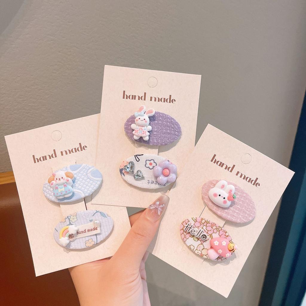 Children'S Flower Fabric Plaid Hairpin Little Girl Cartoon Fruit Broken Hair Bb Clip Side Bangs Clip Hairpin