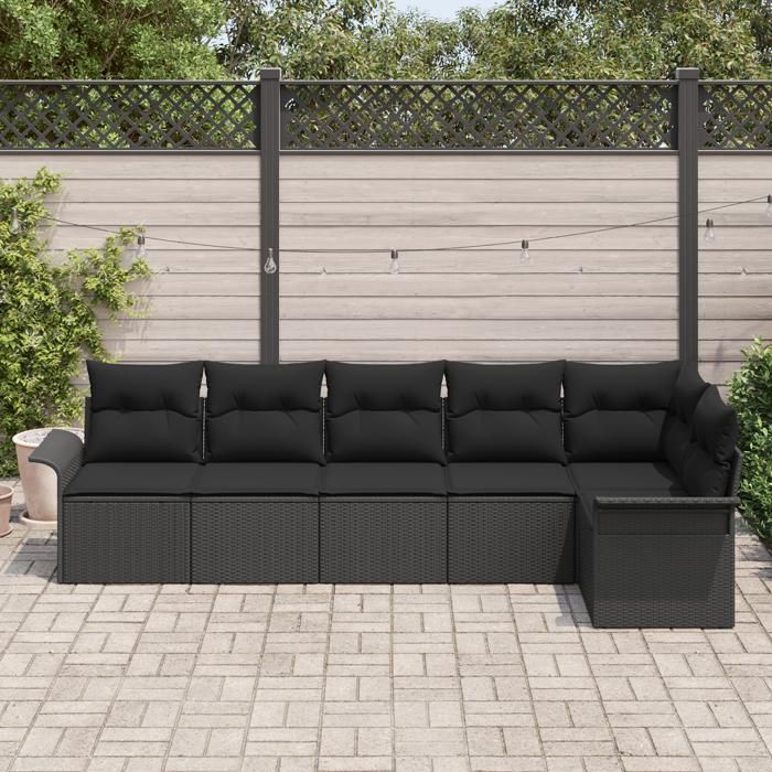 VidaXL Ensemble de canapé de jardin 6 pièces avec coussins noir en poly rattan 3354052