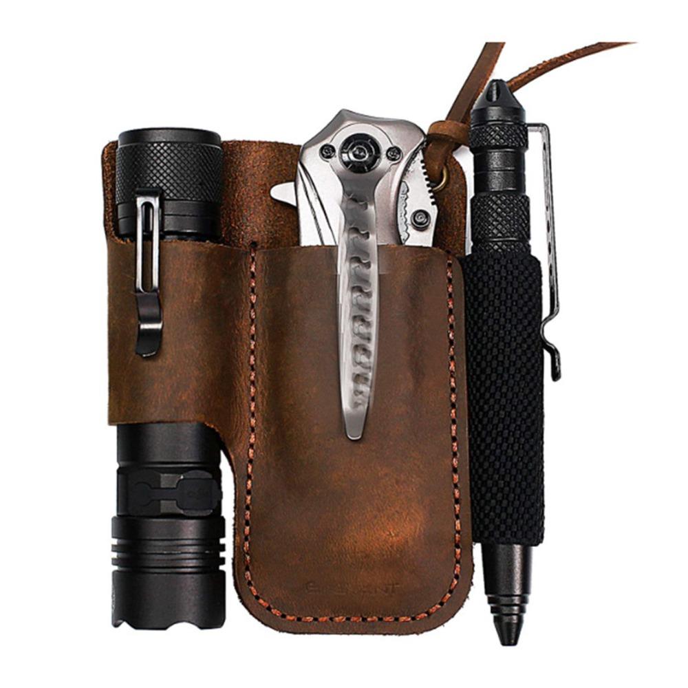 Rindsleder Multitool-Scheide mit Stiftschlaufe Gürtelclip Tasche EDC Gürtel-Organizer Tägliche Nutzung