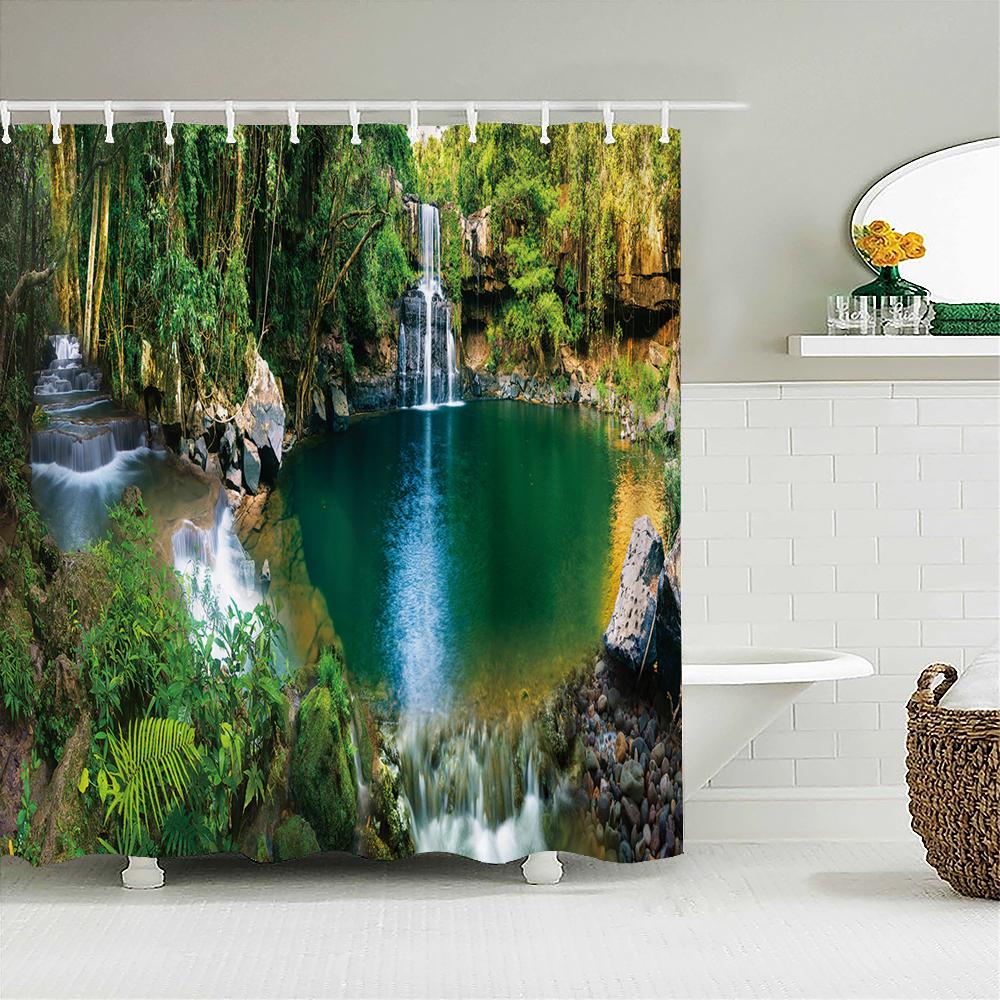 3D Waterproof Fabric Polyester Shower Curtains Patio Forest Nature Landscape Bathroom Curtains With Hooks Bathtub Decor Screen