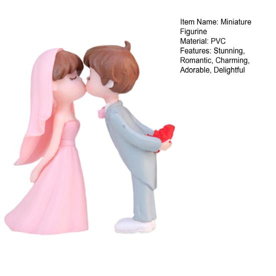 1 Pair Miniature Wedding Cake Toppers Mini Bride Groom Figurine Romantic Kissing Couple Resin Statue for Anniversaries Engagement Party Bridal Shower