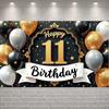 Happy 11th Display Curly Design Birthday Event Backdrop Display Shiny Stars 11th Birthday Banner For Kids Birthday Indoor Party