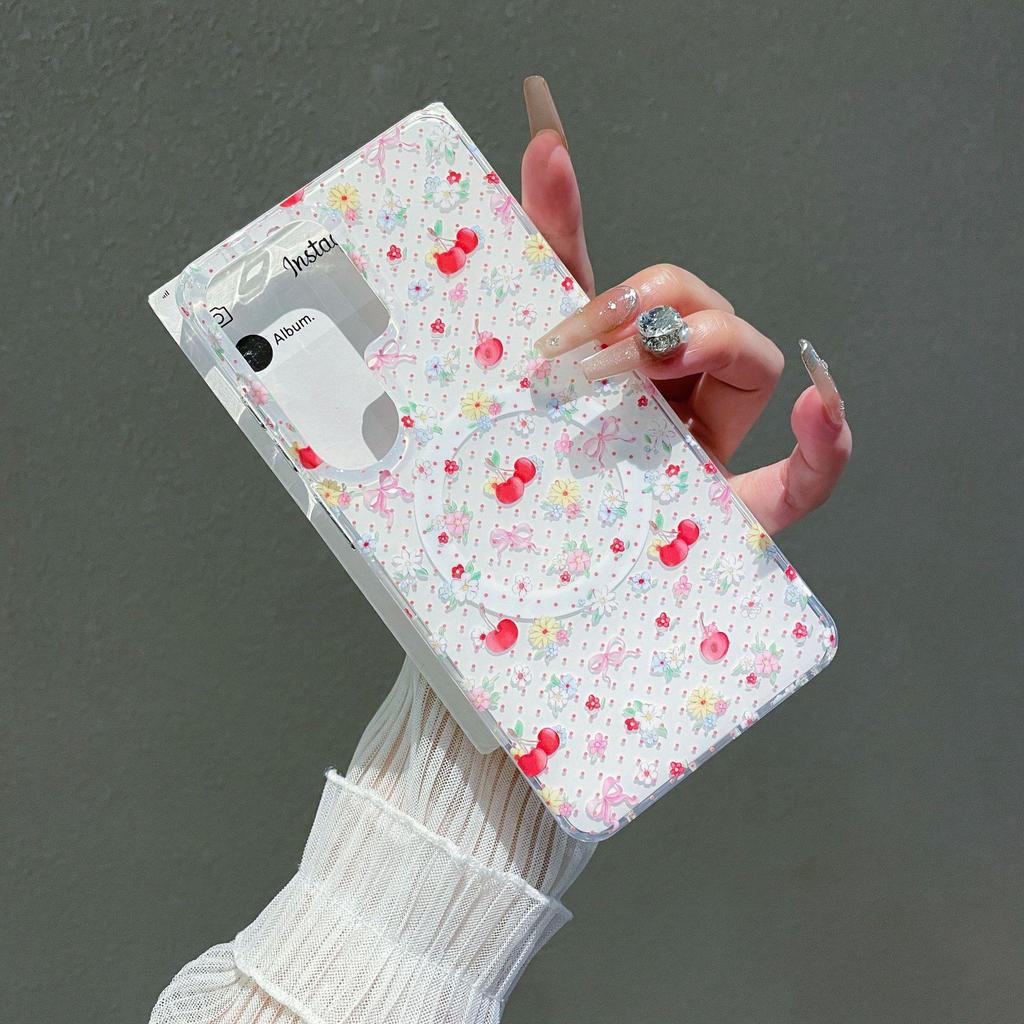 Cherry Blossom Floral Samsung S26 Ultra Magnetic Full Coverage Phone Case S24/S25 Protective Cover