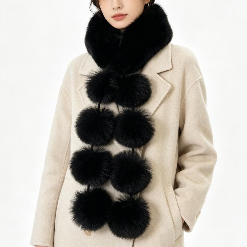 Imitation fox fur scarf autumn and winter temperament big hair ball magnetic scarf imitation fur thickened warm plush scarf