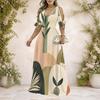 Plus Size Women V Neck Cold Shoulder Tie Cuff Short Sleeve Printed A Line Maxi Dress