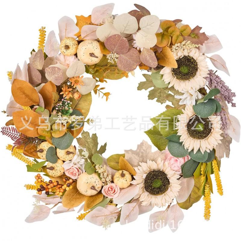 Harvest Wreath With Pumpkins Berries Vine Circle Halloween Thanksgiving Door Decor