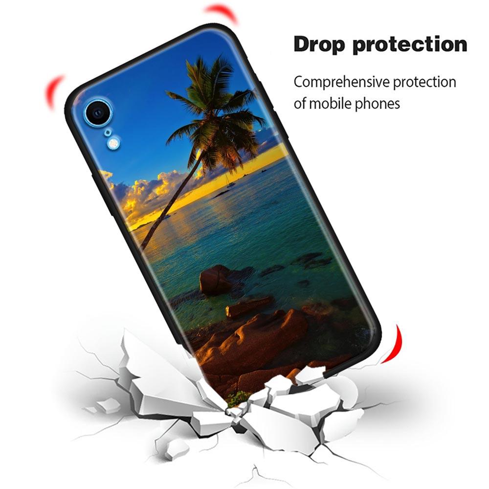 Phone Case for iPhone 11 12 13 Pro 2022 7 8 SE XR XS Max 5 5s 6 6s Plus Case Soft Silicone Cover Summer Talls Sea Palm Trees