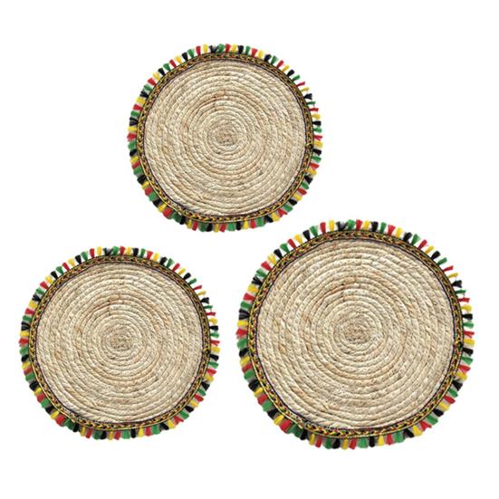 Corn Husk Placemat Heat Resistant Woven Table Mat Non-Slip and Colorful Tassels