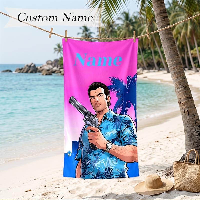 Grand Theft Auto Custom Name Printed Beach Towel Personalized Soft Towel For Swimming Beach Travel