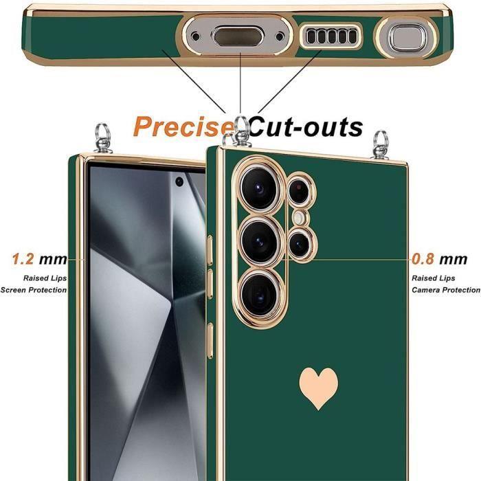 Protective Case - Booling - Samsung Galaxy S24 Ultra - Soft Tpu - Midnight Green - Heart Pattern