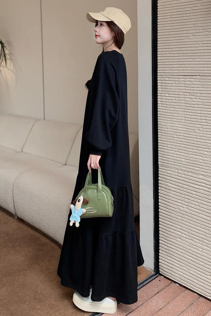 Chubikime Long Loose Long Crew Solid Plus Flared Women's Dress, Fit, Sleeves, Neck, Color, Sizes, Figure-Flattering, Slimming, Stylish, Dress, Casual,