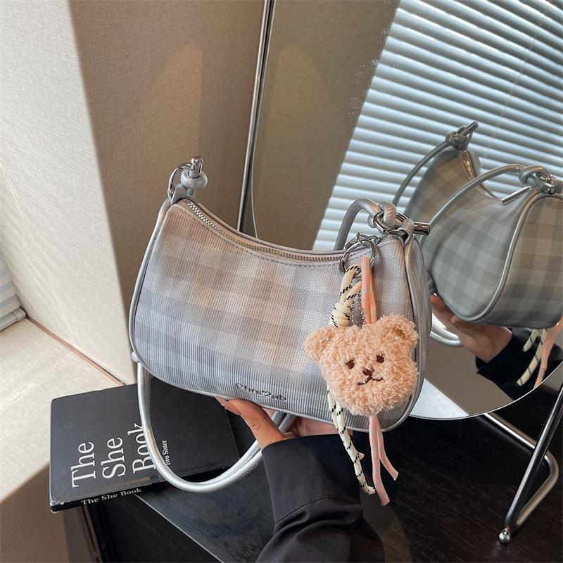 

Сумка подмышкой, женская, новая модная клетчатая, универсальная, портативная сумка через плечо, высококачественная сумка-мессенджер с пельменями серебряный